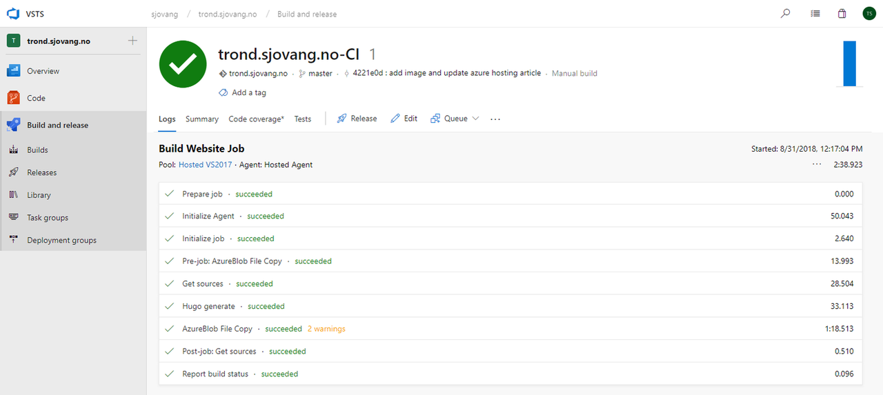 Pipeline status result