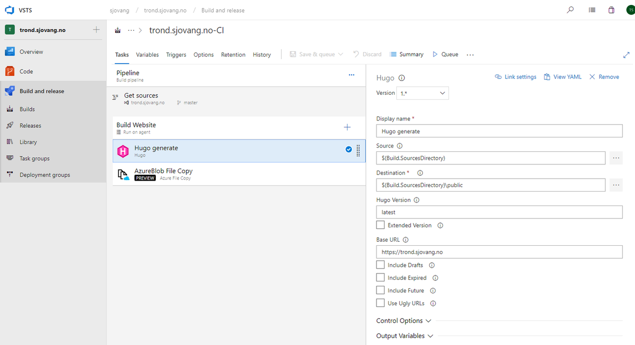 Configure Hugo extension