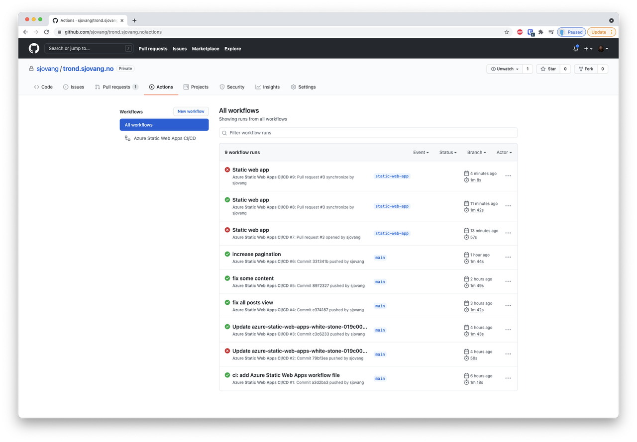 GitHub Actions - status results